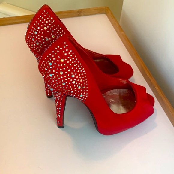 Rhinestone-red peep toe heels ❤️ - Picture 5 of 5
